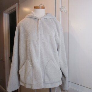 Vintage CAbi Size L Teddy Fleece Hooded Jacket/Sweater  #163 Cream Snap Close